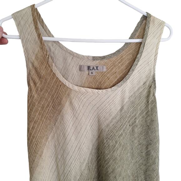Flax 100% Linen Boho Sage Rust Cream Vertical Stripe Super Cute Tank S - Picture 3 of 11